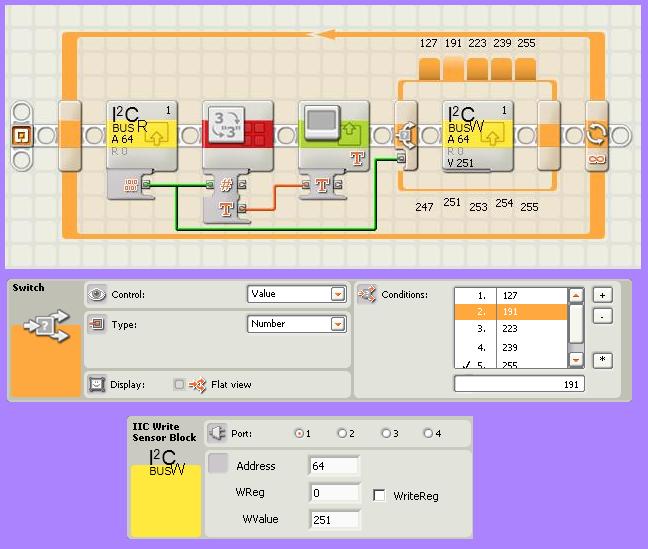 Programa PCF8574 I2C conectar interruptores y leds LEGO Mindstorm NXT